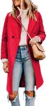 Tanming Women's Notch Lapel Double Breasted Wool Blend Mid Long Pea Trench Coat (Red, X-Large)