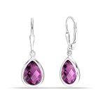 Amazon Brand - Nora Nico 925 Sterling Silver BIS Hallmarked Drop Earrings for Women, Amethyst Birthstone Leverback Earring for Girls