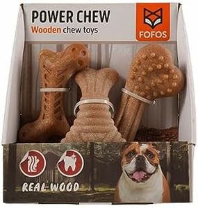 BarkButler x Fofos Woodplay Stix Dog Chew Toys Set of 3, Brown|Medium-Large Dogs (10-30kg)|Spinter Free|Natural Pine Wood Scent|Real Wood Fiber|Chew, Play, Tug