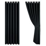 Aspire Homeware Blackout Curtains Eyelet Black Curtains for Bedroom 66 x 72 Inch Drop - Super Soft Thermal Insulated Ring Top Living Room Window Curtain & Drapes Pair Panel + Tiebacks