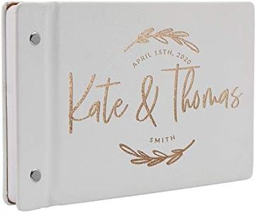 Wedding Guest Book, Personalized Leather Guest Book for Bride and Groom | White | Customized Signing, Registry Book for Visitors, Bridal Shower, Party - 60 Pages, 9.5" x 6.1" D #8