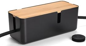 Cable Management Box with Bamboo Lid, Black Cable Box Small Cord Hider Box Cord Organizer Box to Conceal Surge Protector, Desk/TV/Computer Wires, Power Strip Box Cord Management Box for Tidy Space