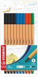 Fineliner - STABILO point 88 - Pack of 10 - Office Colours - 4 x Black, 3 x Blue, 2 x Red, 1 x Green