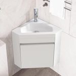 wonline 16" Corner Bathroom Vanity Sink Combo for Small Space Wall Mounted Cabinet Set Design White Resin Basin Sink Top Chrome Faucet and Drain