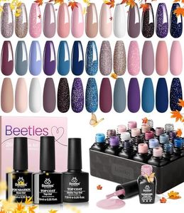 beetles Gel Polish Nail Set 20 Colors Elegant Allure Collection Pink Purple Navy Blue Glitter Gel with 3 Pcs Base Matte and Glossy Top Coat Led Soak Off Trendy All Season Manicure Kit for Women