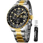 OLEVS Watches for Mens Luxury Dress Analog Quartz Gold Stainless Steel Wrist Watch Color Multifunction Chronograph Waterproof Date Man Watch