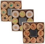 3 Wooden Rubber Stamps Sets, Cylind