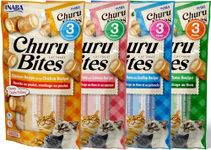 INABA Churu Bites for Cats, Grain-Free, Soft/Chewy Baked Chicken Wrapped Cat Treats with Savory Churu Centers, 4 Flavour Variety Packs