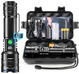 PHIXTON Rechargeable Torch LED Super Bright 500000 Lumens Single One Mode, Long Distance 1000 Meters Powerful Flashlight Zoomable, Long Lasting 10H Strong Touch, USB C Input Output & Digital Display