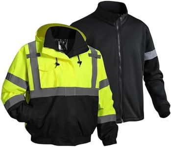DPSAFETY 3 in 1 Safety jacket,Reflective high Visibility Hooded jacket,Hi Vis Bomber Jacket shell and fleece lining,Waterproof,ANSI Class 3 Black Bottom Lime,Medium