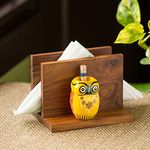 ExclusiveLane 'An Owl's Vibrance' Décor Wooden Paper Napkin Holders For Dining Table Tissue Paper Holder For Table & Tissue Stand With Toothpick Holder