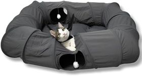 XxingSheep 4 Ways Shuttled XL Cat Tunnel Bed for Indoor Cats Peekaboo Cat Cave Donut with Cool Mat (Dark Gray)