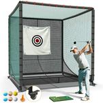 Shopsource 10x10x10Ft Golf Cage Net with Ball Return Net, Advanced Golf Net with Wheels, Rubber Hose, Golf Hitting Net for Indoor Outdoor Lawn Practice Movable(Includes 1 Hitting Mat 6 PU Balls 1 tee)