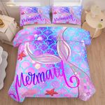 Tailor Shop Mermaid Comforter Sets Full Bedding Sets for Girls Kids Teens Girls Purple Comforter with 2 Pillowcase…