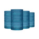 Greenline Goods Hobnail Drinking Glasses - Blue 12 oz Thick Modern Kitchen Glassware Set - Unique Vintage Bubble Cocktails Or Modern Bar - Set of 4 - Old Fashioned Beverage Glasses For Tabletop