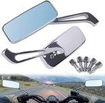 OUMURS Motorcycle Rear View Mirror 8mm/10mm Rectangle Chrome Square Convex Smoke Blue Glass Handlebar Side Mirrors, Fit for Harley Honda Suzuki ATV Scooter Bobber Cruiser Chopper