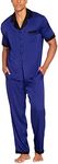 Ekouaer Men Satin Silk Pajamas Set 2 Piece Button Down Sleepwear Long Pants Loungewear with Pockets Navy Blue