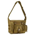 HUNTVP Tactical Crossbody Messenger Shoulder Bag Molle for Men Women Camping Hiking Working Laptop Pack (Brown)