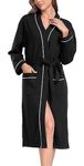 Sopesil Women Waffle Dressing Gowns, Cotton Kimono Robes Soft Luxury Bathrobe Loungewear Sleepwear Spa and Hotel for All Year A-Black,M