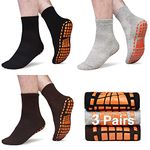 Mens Non Slip Socks for Yoga Pilates Anti Skid Grip Socks for Men 3 Pack Home Slipper Fitness Hospital Socks for Adult Elderly Workout