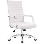 GUNJI Office Desk Chair, Ribbed Mid Back Modern Conference Room Chairs, Height Adjustable Conference Executive Task Swivel PU Leather for Home Office (White)