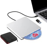 External CD DVD Drive, USB C USB 3.0 Slim CD/DVD +/-RW Drive Reader Slot in CD ROM Burner Writer, External Disc Drives DVD Player for Laptop PC MacBook Windows 11 10 Mac OS with Carrying Case