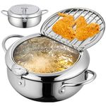 Fryer Pot Deep Fryer 4.2 L Stainless Steel Janpanese Tempura Frying Pot with Temperature ＆ Oil Drip Drainer Rack 11'' Small Fry Pot with Handles for Fish