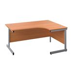 Office Hippo Heavy Duty Office Desk, Right Corner Desk, Strong & Reliable Workstation, Office Table With Integrated Cable Ports, PC Desk For Office or Home - Beech Top / Silver Frame