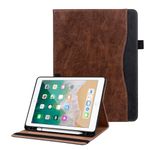 Case for iPad 6th / 5th Generation Case (2018/2017/), 9.7 Inch Case for iPad Air 2 2014 / iPad Air 2013, Flip Folio Protective Cover with Pocket & Pencil Holder, Adjustable Stand, Brown