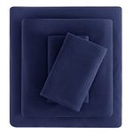 Viviland Plush Micro Fleece Queen Bed Sheet Set - Soft Polar Fleece Velvet Sheets - Extra Warm Winter Fleece Bed Sheets with Deep Pocket - Navy - Queen