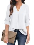 Timeson Women's Casual Chiffon V Neck 3/4 Sleeve Blouse Tops, Ivory White, XXL