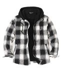 ZENTHACE Mens Sherpa Lined Hooded Flannel Shirt Jacket Fleece Plaid Shacket Jackets with Hood Fall Winter Overshirt Black L