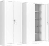 SUPEER Metal Storage Cabinet with 2 Door and 4 Adjustable Shelves,180CM Tall Steel Cabinet for Warehouse,Garage,Home,Office,Easy Assemble Required(White)