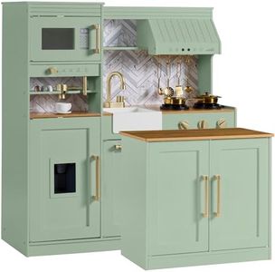 Best Choice Products Pretend Play Kitchen for Kids, Interactive Wooden Toddler Playset with Island, Espresso Machine, 17 Accessories - Sage