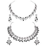 Brado Jewellery AD Stone Studded Silver Plated Jewellry Choker Necklace Set With Matching Pair Of Earrings For Women and Girls (Black)