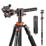 K&F Concept Camera Tripod Monopod 67" Overhead Aluminum Lightweight Tripod with Horizontal Arm Transverse Center Column 360 Degree Ball Head TM2515T1 for Canon Nikon Sony