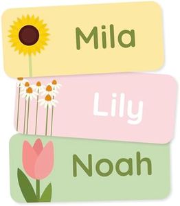 Personalized Name Labels for Kids (120) – Custom Waterproof & Durable Stickers for Clothing, Daycare, Office & School Supplies - Flowers