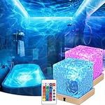 2 Pack Rechargeable Shower Light 16 Color Changeable Ocean Wave Galaxy Projector with Remote Northern Lights Mood Cube Lamp Dimmable Waterproof Shower Lamp Flame Water Ripple Lights for Bathroom
