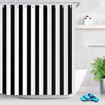 LB Black and White Shower Curtains for Bathroom 60x72 inch Strip Shower Curtain Set Polyester Fabric Bath Curtain Hooks Included Mildew Resistant Waterproof