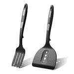 HssLwran Kitchen Utensils 2-Pcs Blending Fork&silicone Spatulas Black Nonstick Cookware BPA Free Heat Resistant pancake spatula Pasta fork Easy to clean