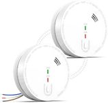 Mains Powered Smoke Alarms, Interlinked Wired Alarm Smoke Detector 1 Year Replaceable Battery Back-up, Fire Alarm with LED Indicator Silence Button EN 14604 Standard (2-PACK)