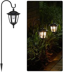 Brightown Solar Pathway Lights Outdoor Waterproof 2 Pack 38.5 Inch Shepherd Hook with Hanging Lantern Bright Driveway Markers Black Lamp Post for Garden Path Front Outside Patio Yard 3000K Warm White