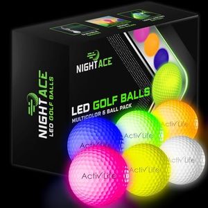 Activ Life 6 Pack Super Bright LED Golf Balls, Lighted Glow in The Dark Golf Balls for Night, 40 Hours Battery, Don't Let Sundown Stop You, Summer Novelty Gift for Golfers, Rainbow