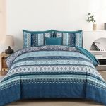 Boho Queen Comforter Set 8 Pieces, Teal Blue Comforter Bohemian Striped Bed in A Bag,Soft Microfiber Bedding Set for All Seasons