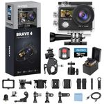 AKASO Brave 4 4K30fps Action Camera +64GB MicroSDXC Memory Card Accessories Kit Bundle - 20MP Ultra HD Photo EIS 30m Waterproof Camera WiFi Remote Control 5X Zoom Underwater Video Cameras