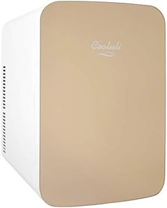 Cooluli 15L Mini Fridge for Bedroom - Car, Office Desk & College Dorm Room - 12v Portable Cooler & Warmer for Food, Drinks, Skincare, Beauty & Makeup - AC/DC Small Refrigerator with Glass Front, Gold
