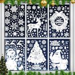 Zindoo Christmas Window Stickers, 219 pcs White Snowman Santa Claus Snow Flakes Stickers Christmas Window, 6Sheet Reusable Window Clings Static Stickers for Xmas Window Decorations Indoors Home Party