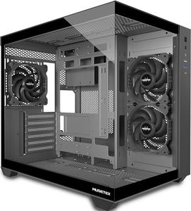 MUSETEX ATX PC Case, 3 x 120mm Fans Pre-Installed, 360MM RAD Support, 270° Full View Tempered Glass Gaming PC Case with Type-C, Mid Tower ATX Computer Case, Black, Y6