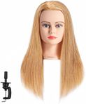 Hairginkgo Mannequin Head 20"-22" 100% Human Hair Manikin Head Hairdresser Training Head Cosmetology Doll Head for Styling Dye Cutting Braiding Practice with Clamp Stand (91812W2714)