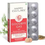 VELBIOM Happy Cultures Goodbye Gas, All Types of Gas Relief, Unique Blend of Probiotics 125 Million CFU, Ajwain Oil, Saunf Oil, Digestive Enzymes, Alleviates Gas, Bloating & Indigestion -30 Chewables